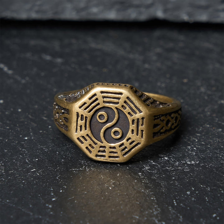 Buddha Stones Kupfer Yin Yang Bagua Balance Offener Ring - image 1