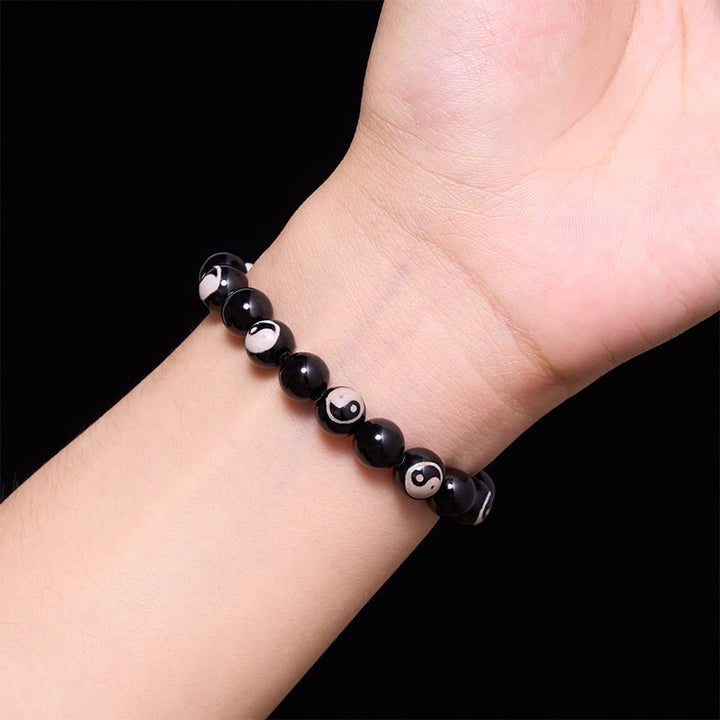 Buddha Stones Balance-Armband aus schwarzen Onyx-Yin-Yang-Perlen - image 4