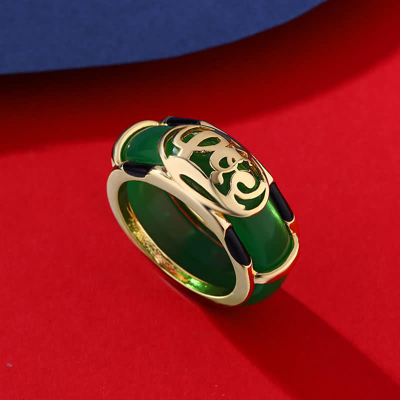 Buddha Stones Vintage Ring aus grünem Jade mit Fu-Zeichenmuster - Grüner Jade-Ring - US11 (20,6 mm) - image 0