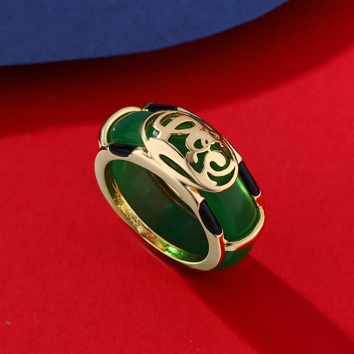 Buddha Stones Vintage Ring aus grünem Jade mit Fu-Zeichenmuster - Grüner Jade-Ring - US11 (20,6 mm) - image 0