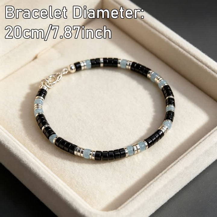 Buddha Stones Schwarzes Onyx- und blaues Chalcedon-Schutz-Stretch-Perlenarmband - image 2