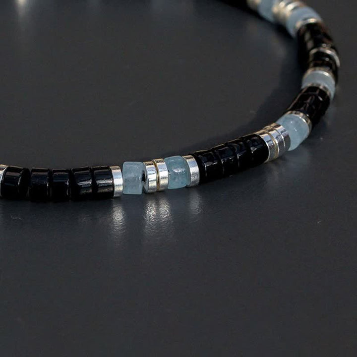 Buddha Stones Schwarzes Onyx- und blaues Chalcedon-Schutz-Stretch-Perlenarmband - image 3