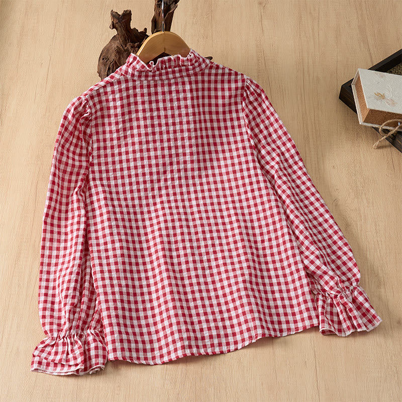 Buddha Stones Frühling/Sommer Vintage Casual Button-Up Karo Langarmhemden für Damen - image 1