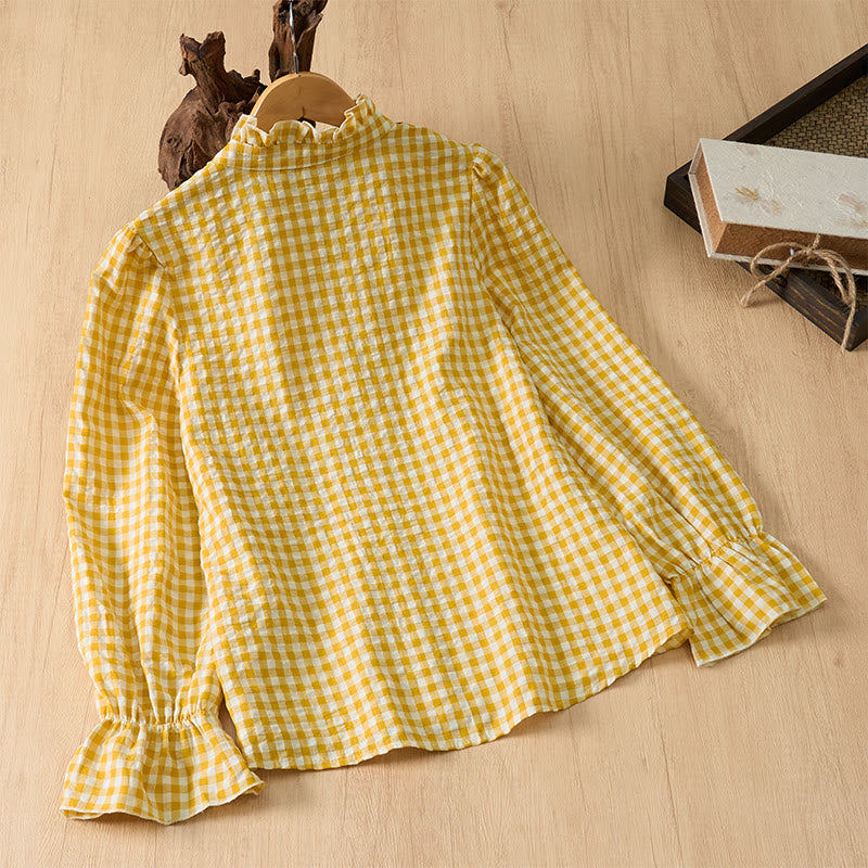 Buddha Stones Frühling/Sommer Vintage Casual Button-Up Karo Langarmhemden für Damen - image 9