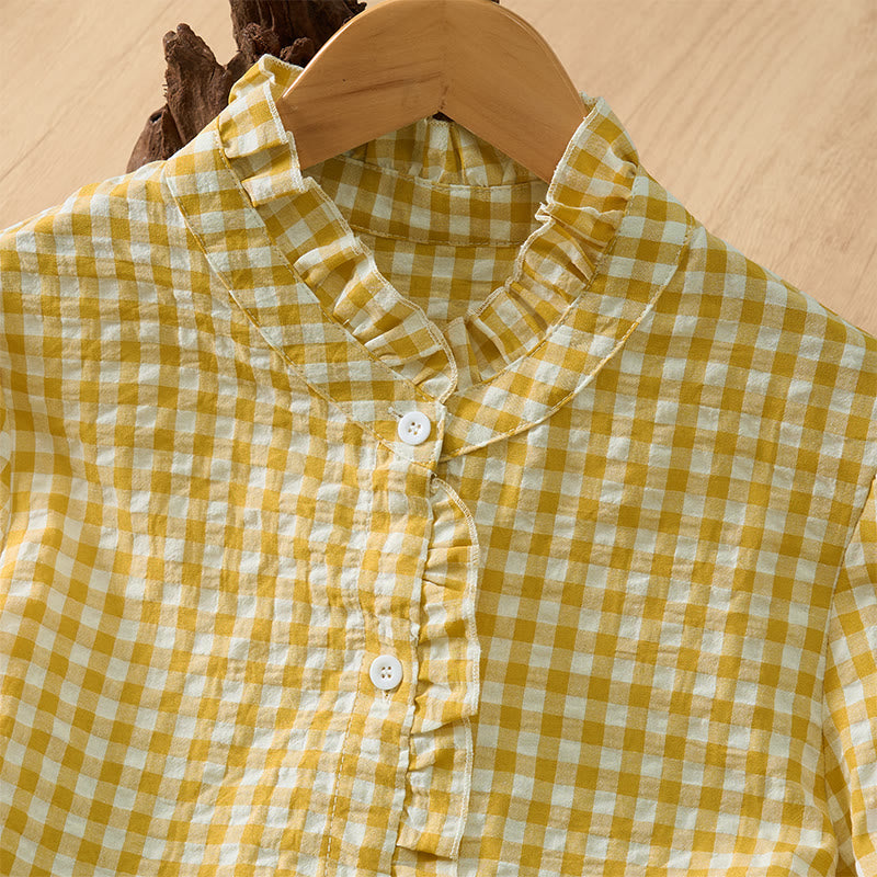 Buddha Stones Frühling/Sommer Vintage Casual Button-Up Karo Langarmhemden für Damen - image 10