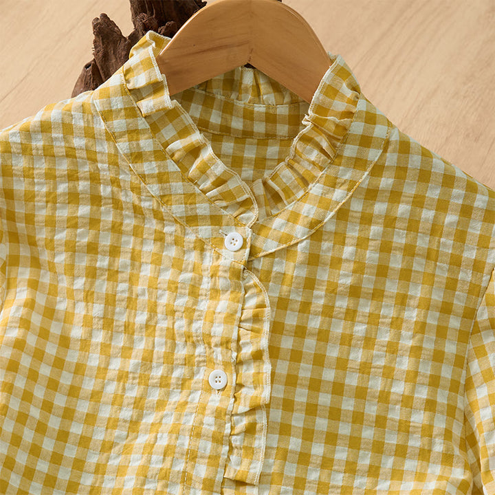 Buddha Stones Frühling/Sommer Vintage Casual Button-Up Karo Langarmhemden für Damen - image 10