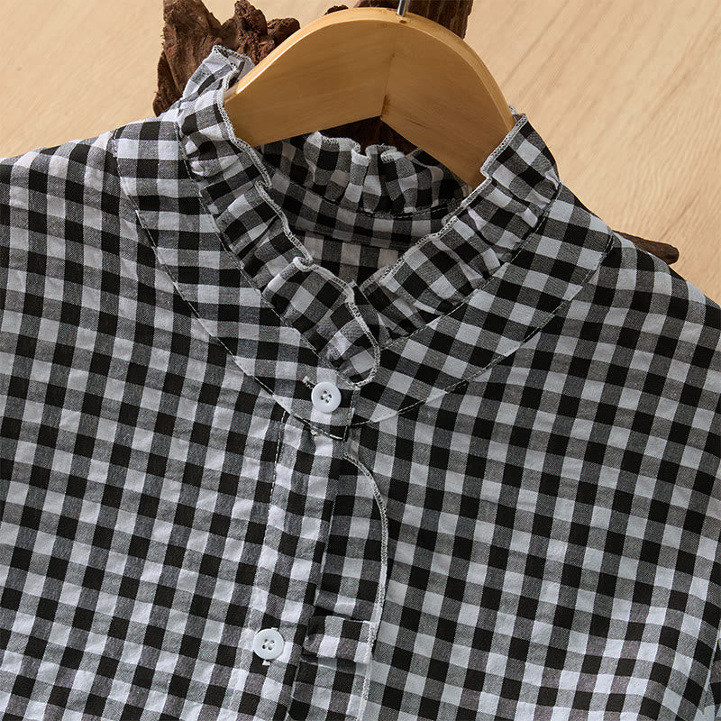 Buddha Stones Frühling/Sommer Vintage Casual Button-Up Karo Langarmhemden für Damen - image 22