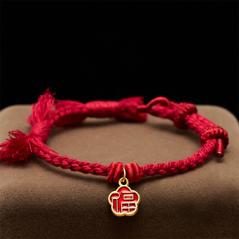Buddha Stones Rotes Armband mit Fu-Zeichen und Blumensegen - image 3