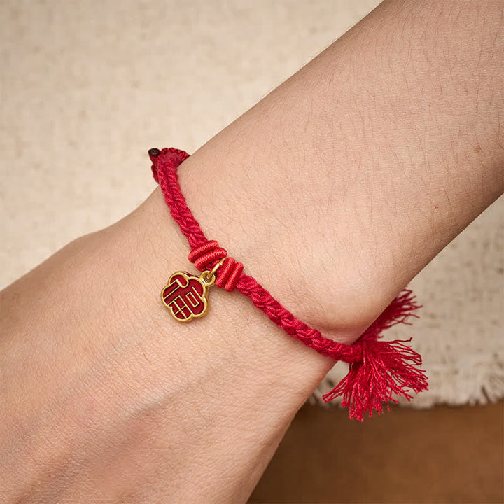 Buddha Stones Rotes Armband mit Fu-Zeichen und Blumensegen - image 4