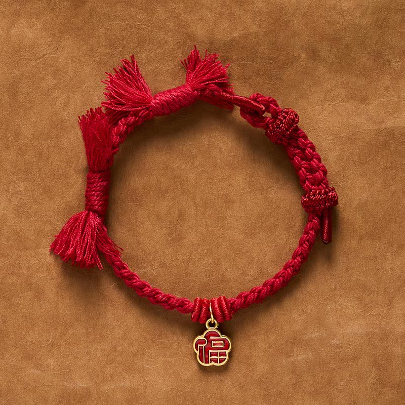 Buddha Stones Rotes Armband mit Fu-Zeichen und Blumensegen - image 1