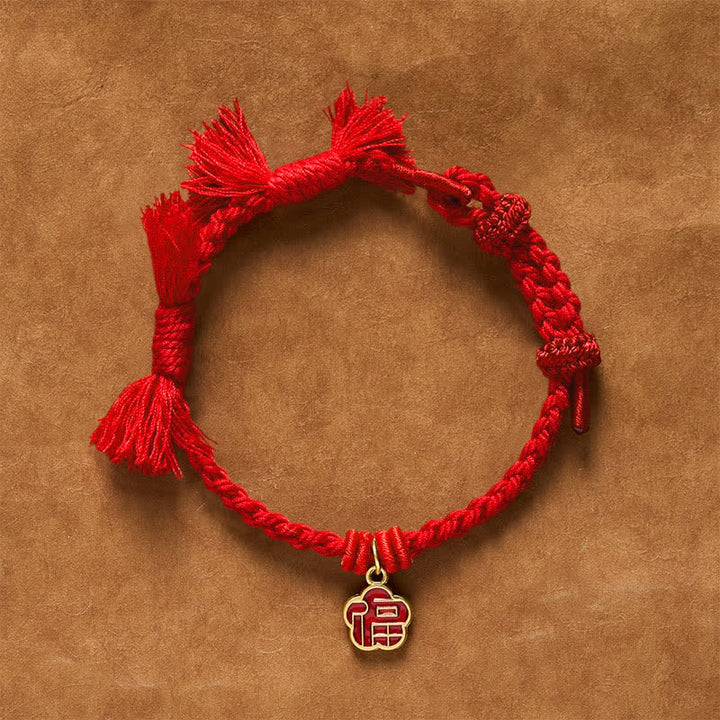 Buddha Stones Rotes Armband mit Fu-Zeichen und Blumensegen - Rote Schnur - image 9