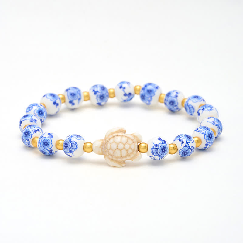 Buddha Stones Armband aus blau-weißem Porzellan mit Schildkrötenmotiv – Symbol für Reinheit und Langlebigkeit - Schildkröte (Weisheit ♥ Ausdauer) - image 0