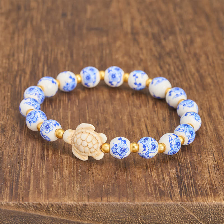 Buddha Stones Armband aus blau-weißem Porzellan mit Schildkrötenmotiv – Symbol für Reinheit und Langlebigkeit - image 3