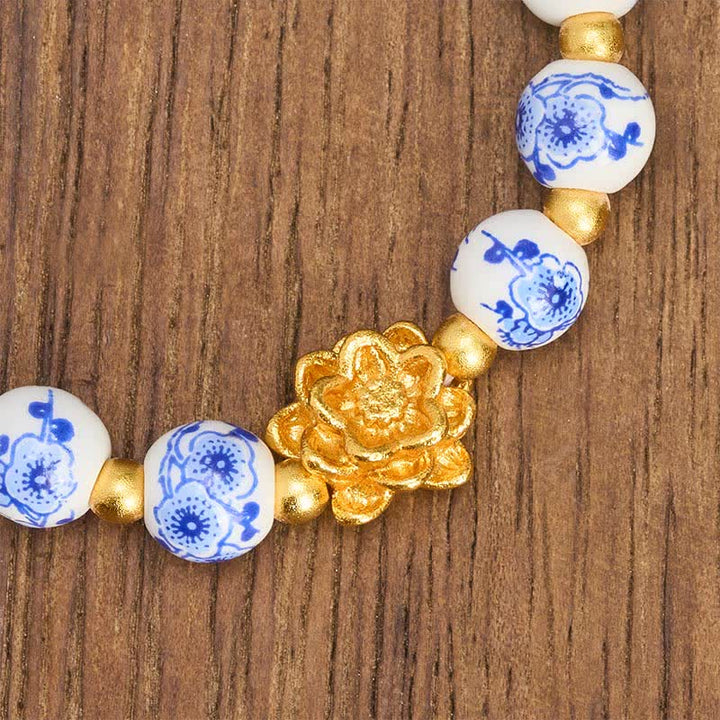 Buddha Stones Weißes Porzellan-Lotus-Erleuchtungs-Rundperlenarmband - image 4