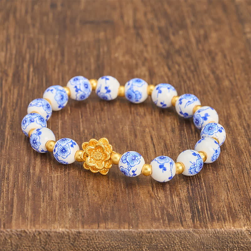 Buddha Stones Weißes Porzellan-Lotus-Erleuchtungs-Rundperlenarmband - image 2