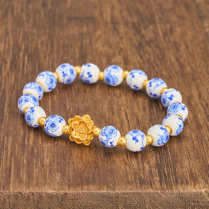 Buddha Stones Weißes Porzellan-Lotus-Erleuchtungs-Rundperlenarmband - image 2