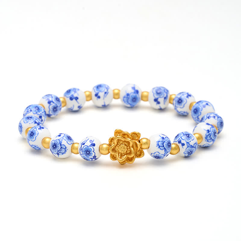 Buddha Stones Weißes Porzellan-Lotus-Erleuchtungs-Rundperlenarmband - image 8