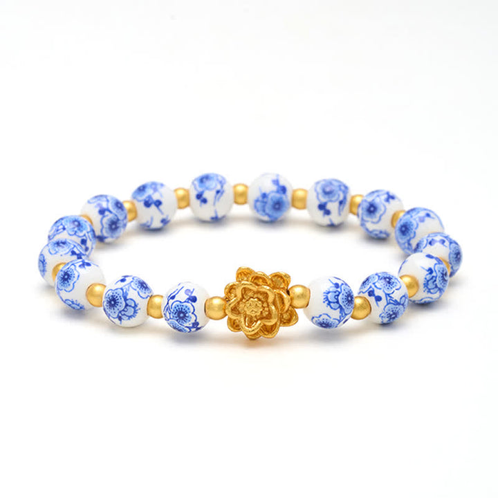 Buddha Stones Weißes Porzellan-Lotus-Erleuchtungs-Rundperlenarmband - image 8