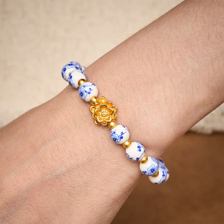Buddha Stones Weißes Porzellan-Lotus-Erleuchtungs-Rundperlenarmband - image 3