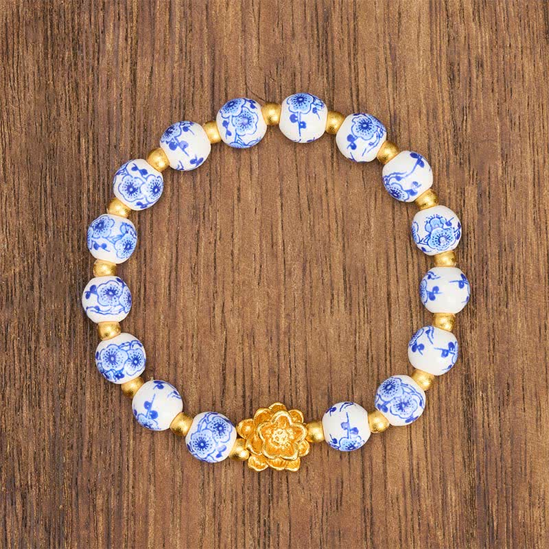 Buddha Stones Weißes Porzellan-Lotus-Erleuchtungs-Rundperlenarmband - image 1