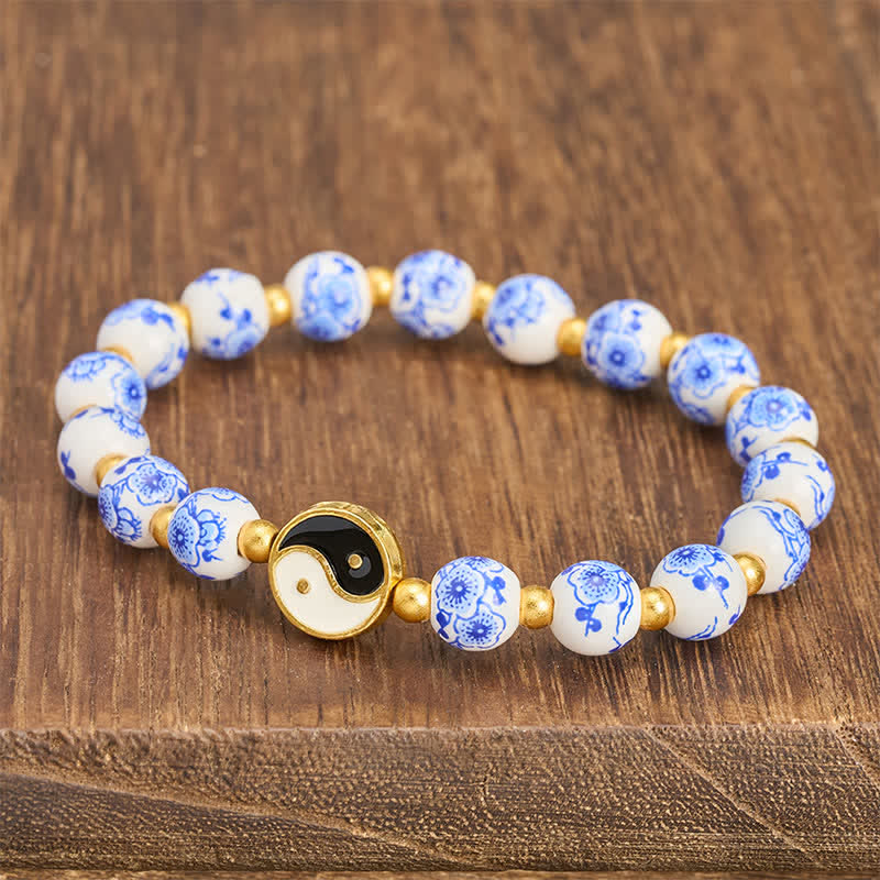 Buddha Stones Elegantes Yin-Yang-Armband aus blau-weißem Porzellan - image 2