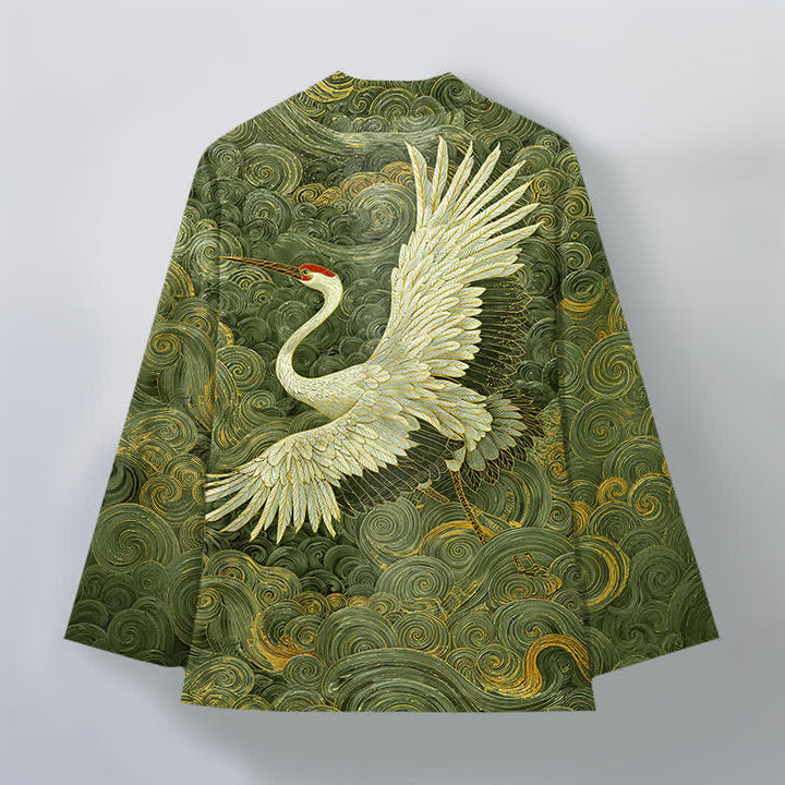 Buddha Stones Kimono aus Baumwolle mit Kranich- und Wellenmuster, offener Vorderseite, für Herren - image 11