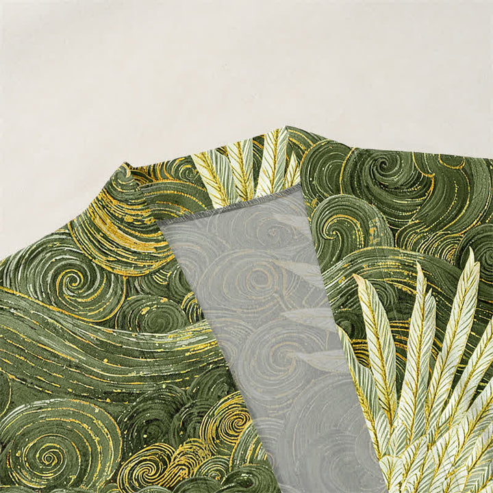 Buddha Stones Kimono aus Baumwolle mit Kranich- und Wellenmuster, offener Vorderseite, für Herren - image 12