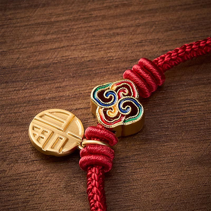 Buddha Stones Chinesisches Knotenarmband mit Fu-Zeichen, handgewebt aus kupferrotem Garn, Symbol für Wohlstand - image 15