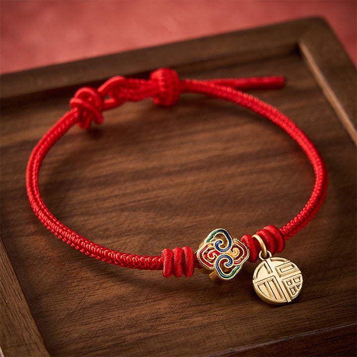 Buddha Stones Chinesisches Knotenarmband mit Fu-Zeichen, handgewebt aus kupferrotem Garn, Symbol für Wohlstand - image 2