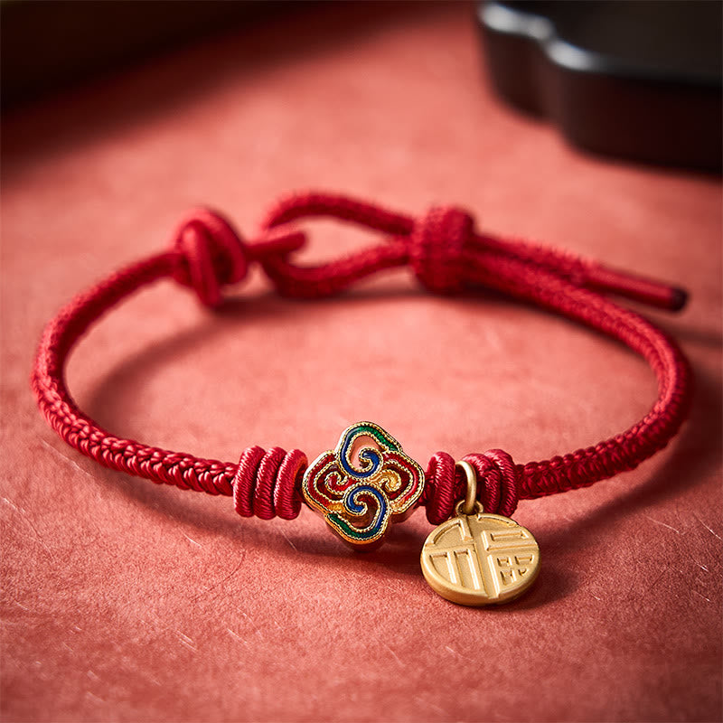 Buddha Stones Chinesisches Knotenarmband mit Fu-Zeichen, handgewebt aus kupferrotem Garn, Symbol für Wohlstand - image 12