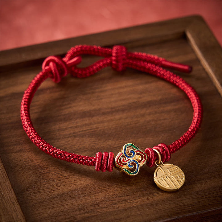 Buddha Stones Chinesisches Knotenarmband mit Fu-Zeichen, handgewebt aus kupferrotem Garn, Symbol für Wohlstand - image 13