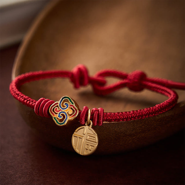 Buddha Stones Chinesisches Knotenarmband mit Fu-Zeichen, handgewebt aus kupferrotem Garn, Symbol für Wohlstand - Dunkelrot (Handgelenkumfang: 17–19 cm) - image 11
