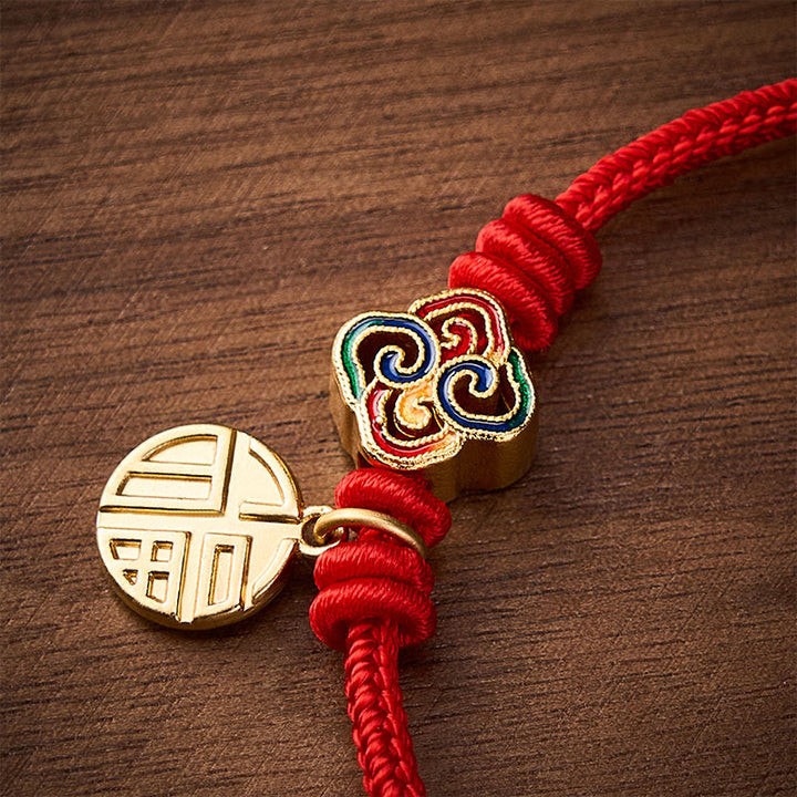 Buddha Stones Chinesisches Knotenarmband mit Fu-Zeichen, handgewebt aus kupferrotem Garn, Symbol für Wohlstand - image 4