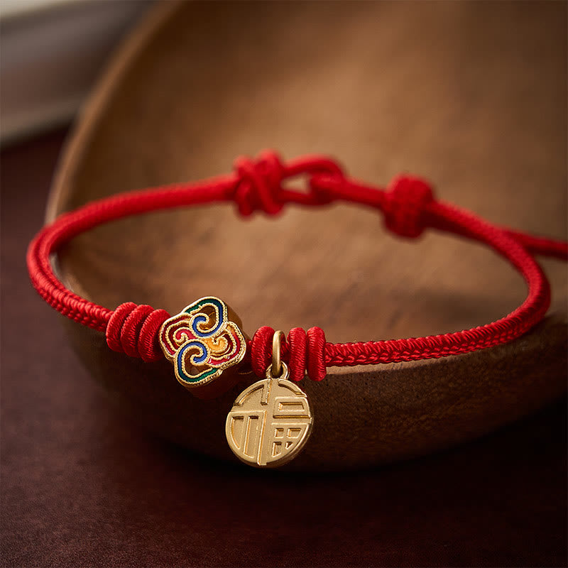 Buddha Stones Chinesisches Knotenarmband mit Fu-Zeichen, handgewebt aus kupferrotem Garn, Symbol für Wohlstand - Rot (Handgelenkumfang: 17–19 cm) - image 0