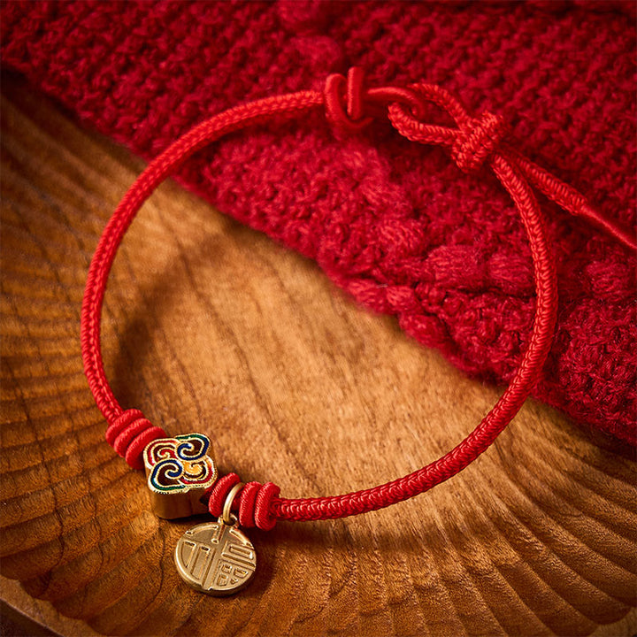 Buddha Stones Chinesisches Knotenarmband mit Fu-Zeichen, handgewebt aus kupferrotem Garn, Symbol für Wohlstand - image 3