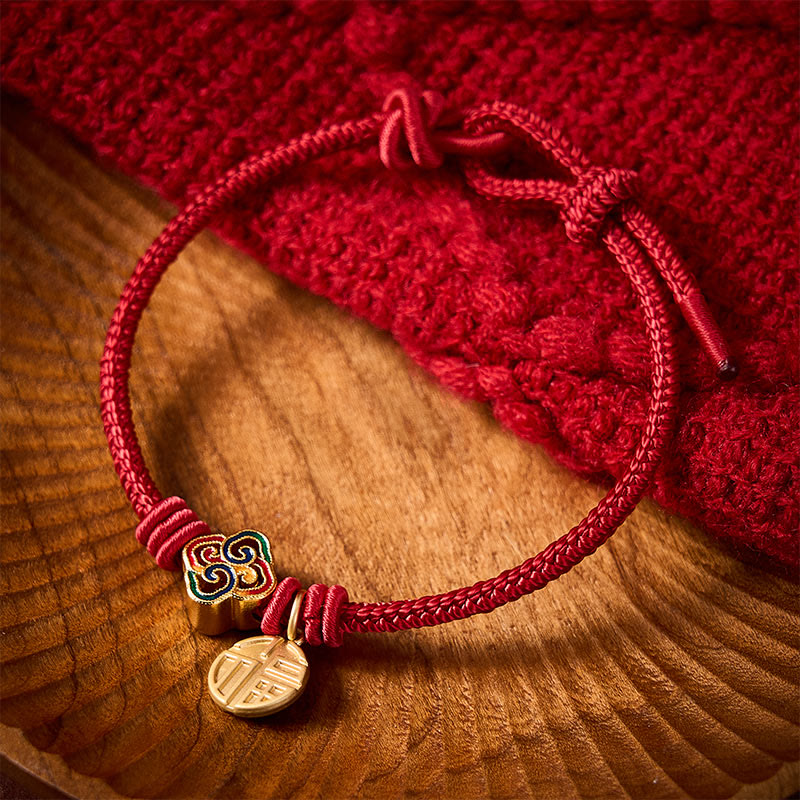 Buddha Stones Chinesisches Knotenarmband mit Fu-Zeichen, handgewebt aus kupferrotem Garn, Symbol für Wohlstand - image 14