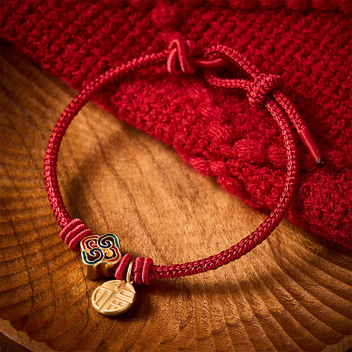 Buddha Stones Chinesisches Knotenarmband mit Fu-Zeichen, handgewebt aus kupferrotem Garn, Symbol für Wohlstand - image 14
