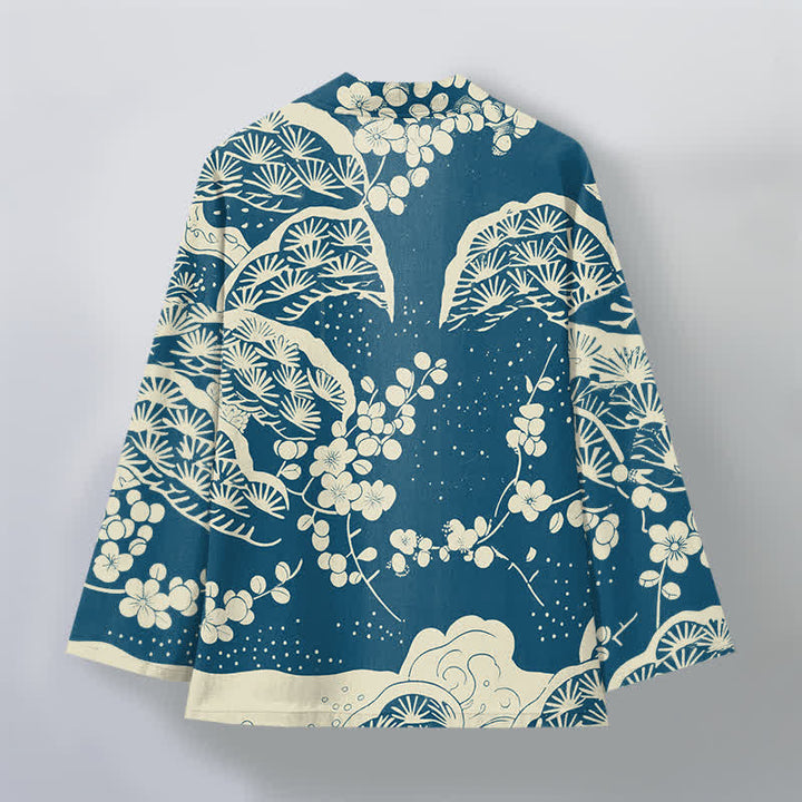 Buddha Stones Kimono für Herren aus Baumwolle mit Kiefern- und Pflaumenblütenmuster und offener Vorderseite - image 2