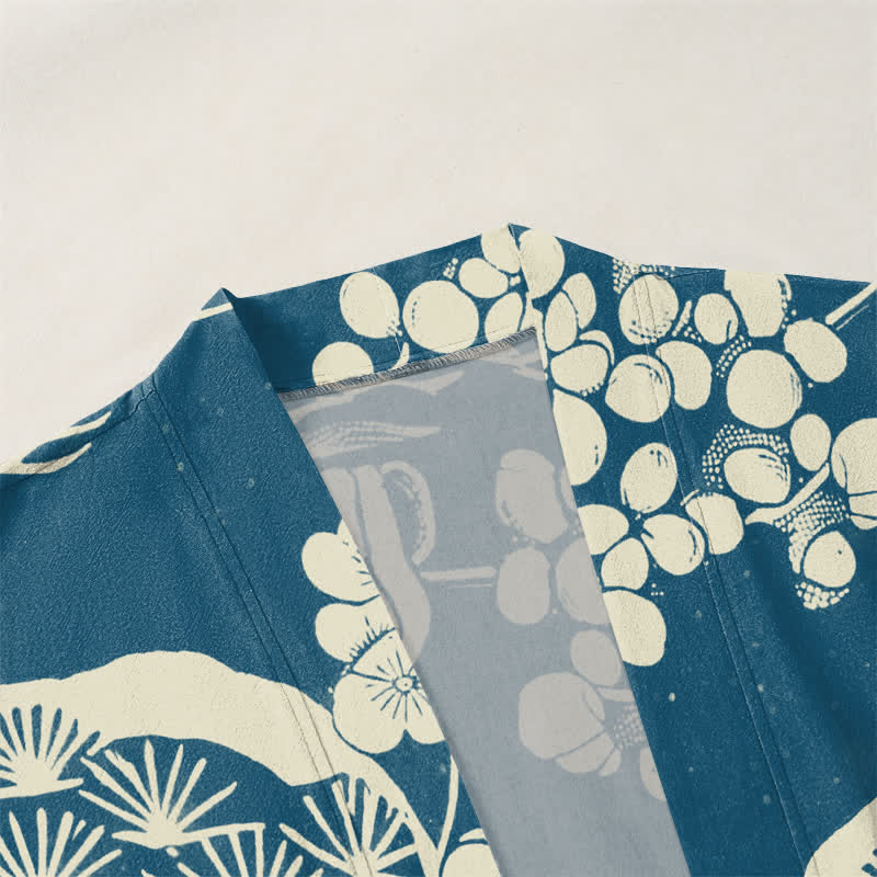 Buddha Stones Kimono für Herren aus Baumwolle mit Kiefern- und Pflaumenblütenmuster und offener Vorderseite - image 3