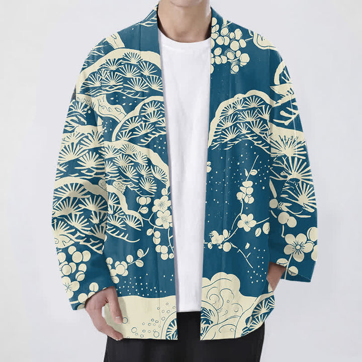 Buddha Stones Kimono für Herren aus Baumwolle mit Kiefern- und Pflaumenblütenmuster und offener Vorderseite - Türkis - US/UK/AU48, EU58 (4XL) - image 0