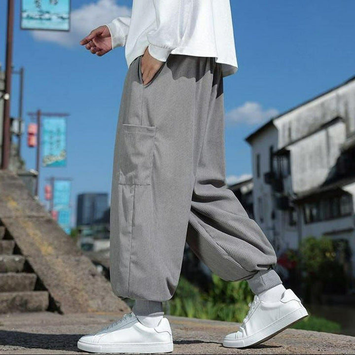 Buddha Stones Lässige Herrenhose mit aufgesetzter Tasche, Kordelzug, aufgesetzter Tasche, Knöchellänge, schmal zulaufend, für Herbst und Winter - image 23