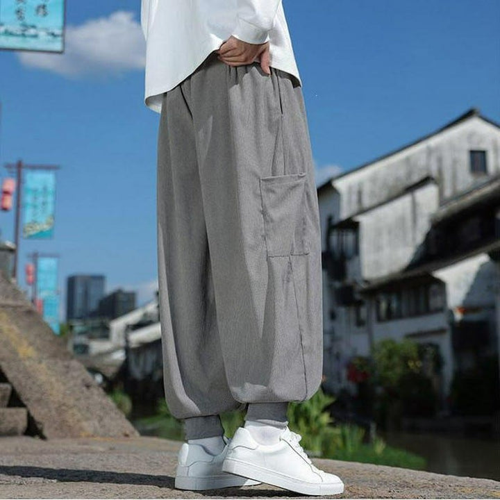 Buddha Stones Lässige Herrenhose mit aufgesetzter Tasche, Kordelzug, aufgesetzter Tasche, Knöchellänge, schmal zulaufend, für Herbst und Winter - image 24