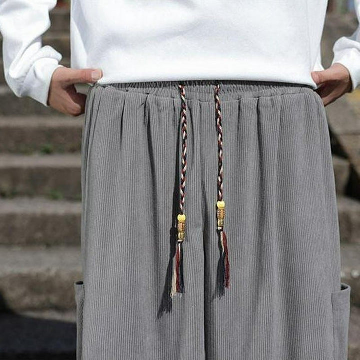 Buddha Stones Lässige Herrenhose mit aufgesetzter Tasche, Kordelzug, aufgesetzter Tasche, Knöchellänge, schmal zulaufend, für Herbst und Winter - image 25
