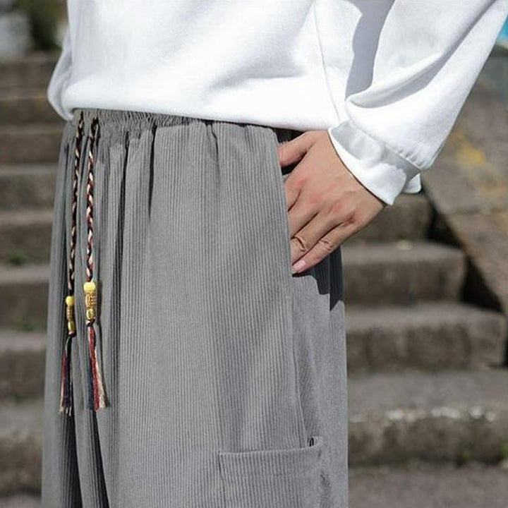 Buddha Stones Lässige Herrenhose mit aufgesetzter Tasche, Kordelzug, aufgesetzter Tasche, Knöchellänge, schmal zulaufend, für Herbst und Winter - image 27