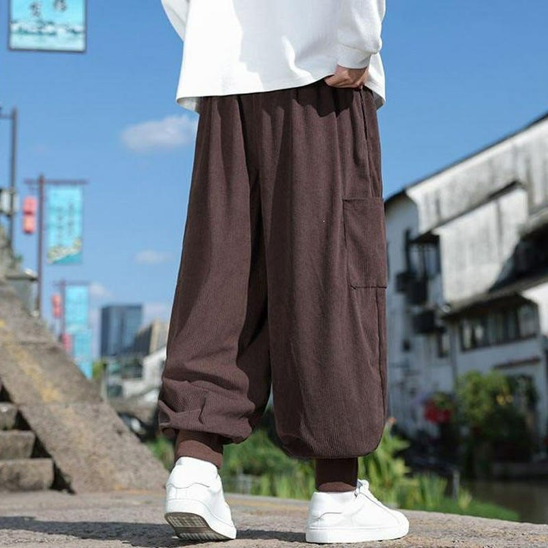 Buddha Stones Lässige Herrenhose mit aufgesetzter Tasche, Kordelzug, aufgesetzter Tasche, Knöchellänge, schmal zulaufend, für Herbst und Winter - image 11
