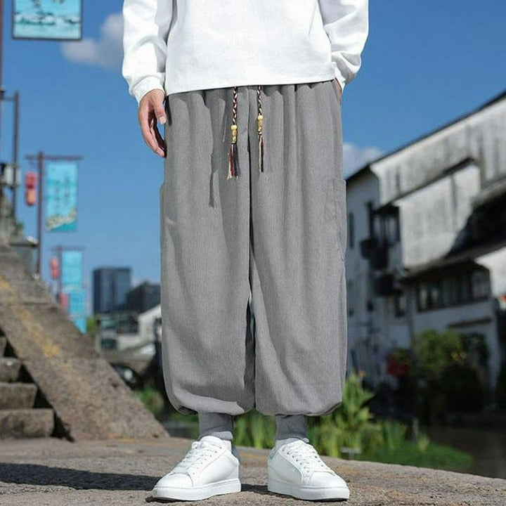 Buddha Stones Lässige Herrenhose mit aufgesetzter Tasche, Kordelzug, aufgesetzter Tasche, Knöchellänge, schmal zulaufend, für Herbst und Winter - image 19