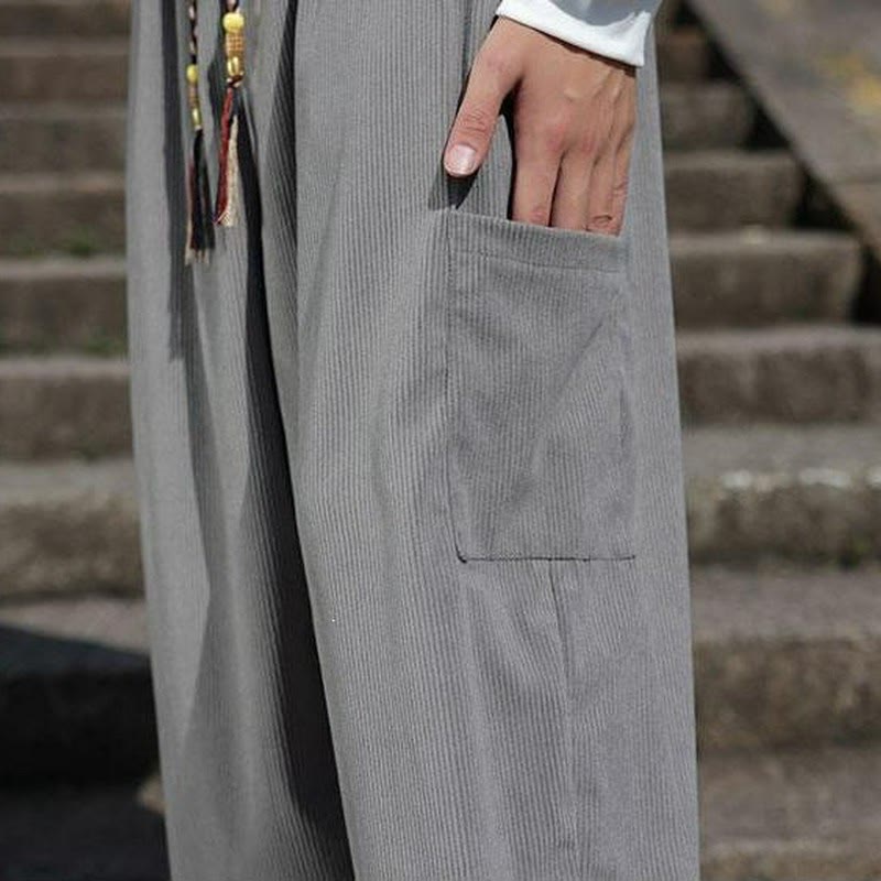Buddha Stones Lässige Herrenhose mit aufgesetzter Tasche, Kordelzug, aufgesetzter Tasche, Knöchellänge, schmal zulaufend, für Herbst und Winter - image 26
