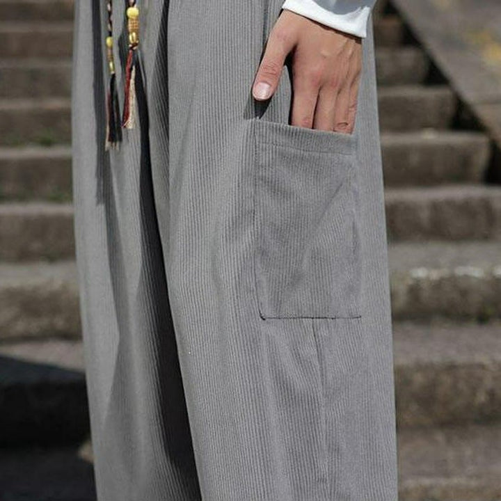Buddha Stones Lässige Herrenhose mit aufgesetzter Tasche, Kordelzug, aufgesetzter Tasche, Knöchellänge, schmal zulaufend, für Herbst und Winter - image 26
