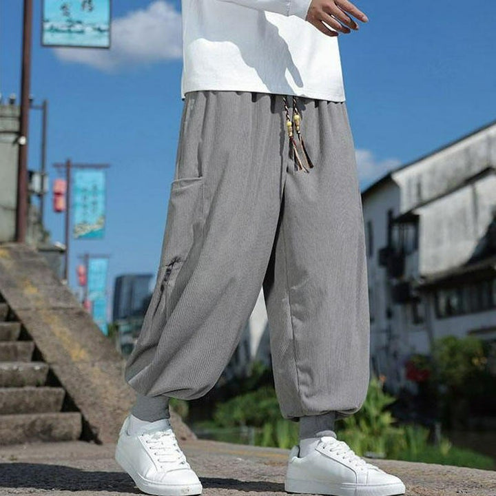 Buddha Stones Lässige Herrenhose mit aufgesetzter Tasche, Kordelzug, aufgesetzter Tasche, Knöchellänge, schmal zulaufend, für Herbst und Winter - image 20
