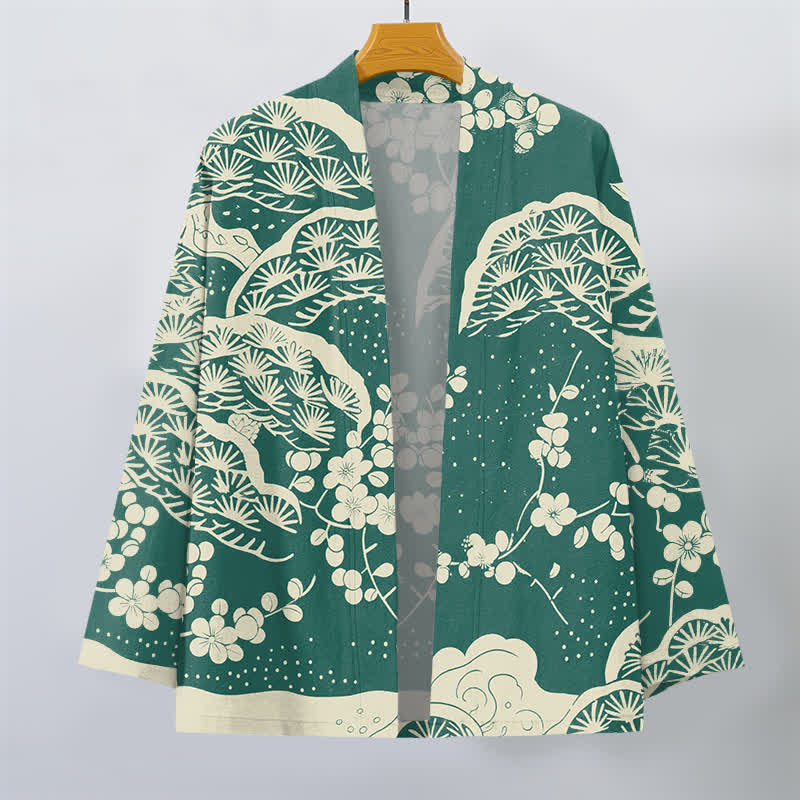 Buddha Stones Kimono für Herren aus Baumwolle mit Kiefern- und Pflaumenblütenmuster und offener Vorderseite - image 7